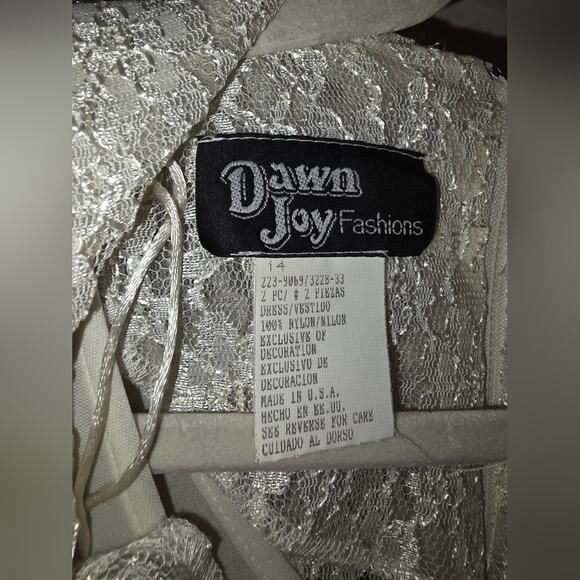 Vtg 80s Elegant Ivory Lace Button-Down Maxi Dress Sheer W/Slip Dress Bridal - Picture 14 of 15